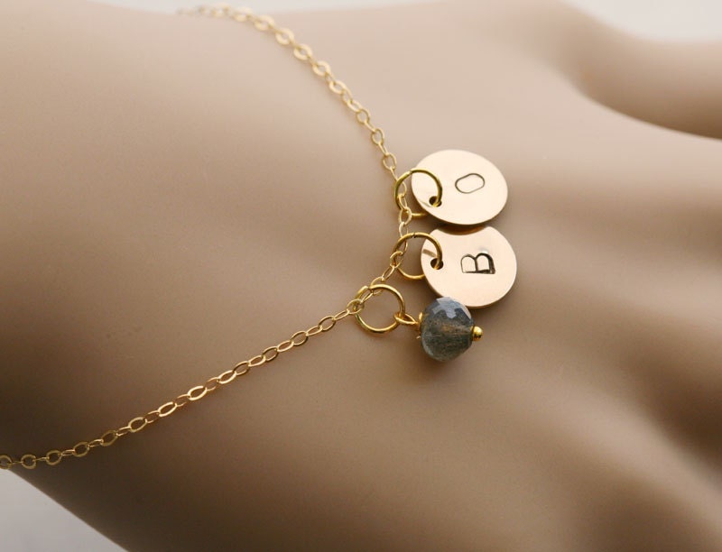 Two Initials charms bracelet,Birthstone bracelet,gold filled,Monogram,birthday gift,bridesmaid gifts,best friends,sisters,mothers gift
