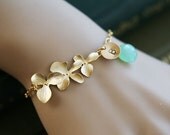 Orchid Bracelet,CUSTOM initial and birthstone,Gold filled,Flower Jewelry,Flower Girl,Bridesmaid gifts,Wedding Jewelry,Birthday,Anniversary