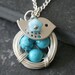 Original Signature Design,Lovely Bird and blue turquoise sterling silver chain Nest Necklace