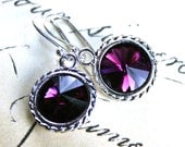 Swarovski Rivoli Crystal Earrings in Amethyst Purple - Handmade with Swarovski Crystal and Sterling Silver - FREE SHIPPING