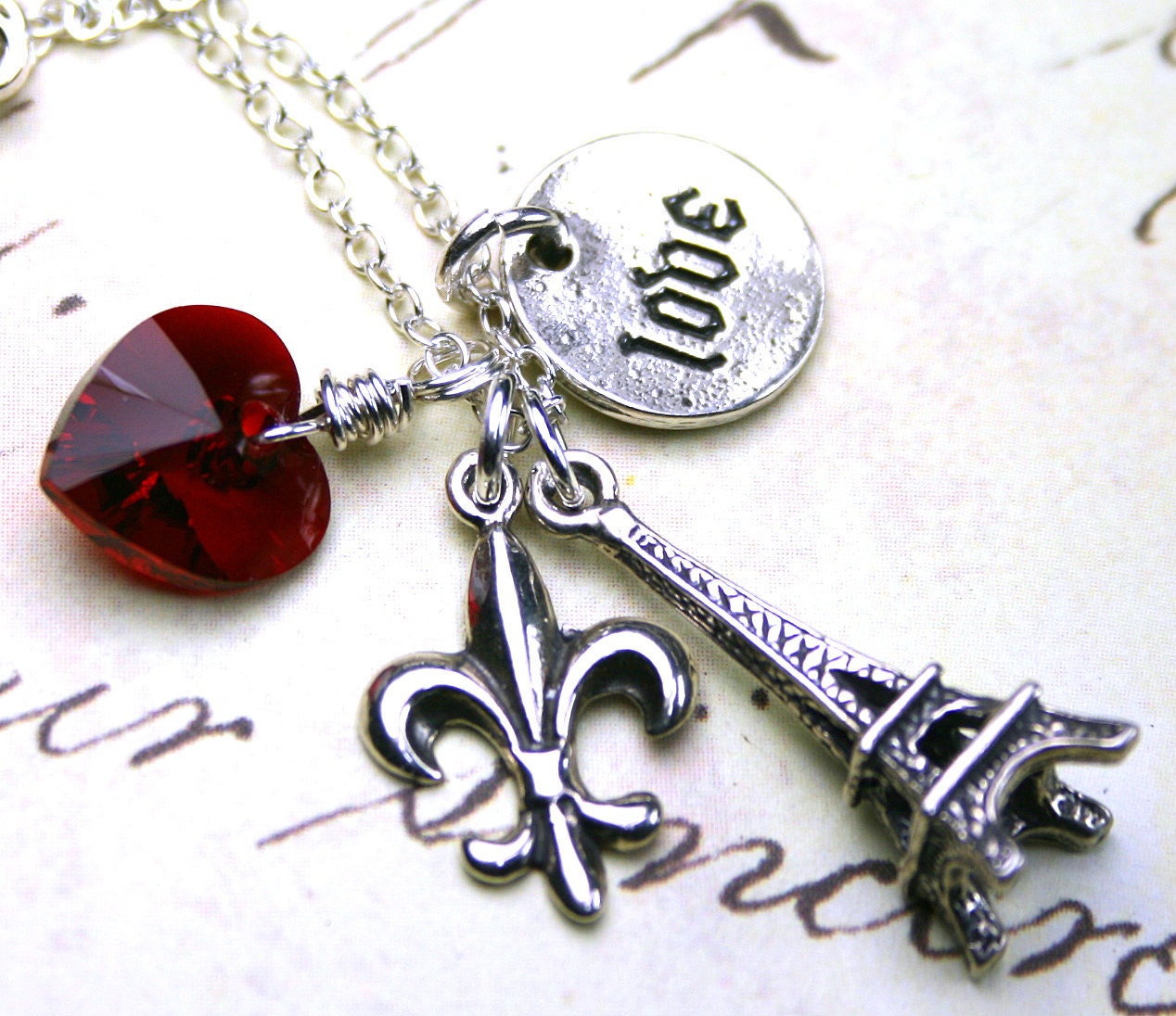 From Paris with Love Charm Necklace - Eiffel Tower Pendant - Sterling Silver and Swarovski Crystal - Free Shipping