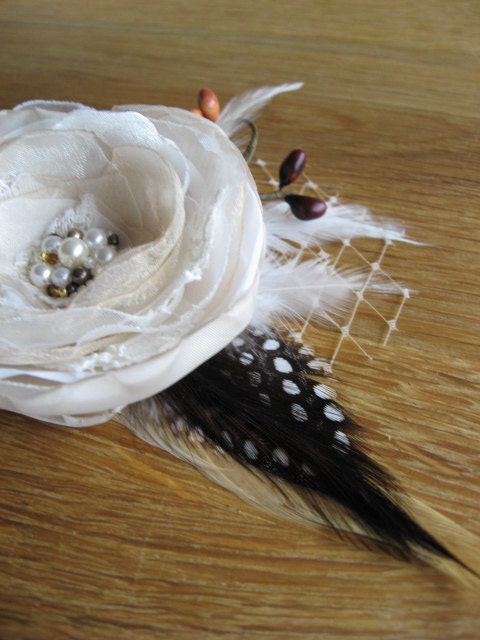 Wedding hairpiece Hair clip Flower Rose Beige, Burgundy, Vine, Burnt Orange, Chocolate, Berry, Lace, pearls, Gold, Fascinator