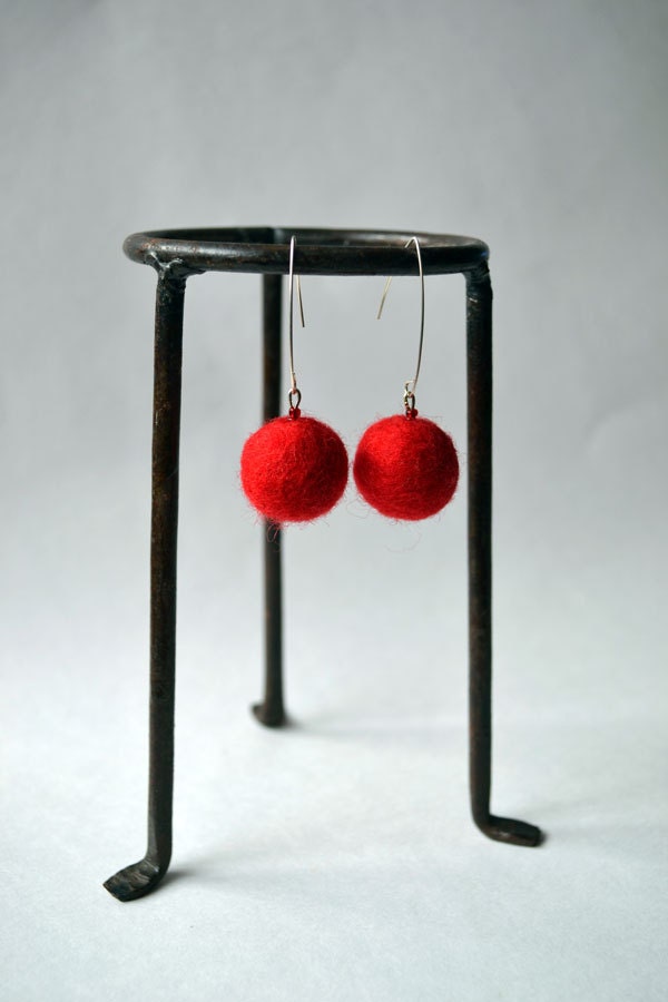 Red  Felted Earrings-Felted Earrings-Red Balls Earrings - Office Fashion - Fashion nO 3.