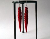 Long Red Felt Earrings-Felted Earrings-Long Felted Earrings-Beaded Earrings-Red Earrings - Mothers day   nO 1.