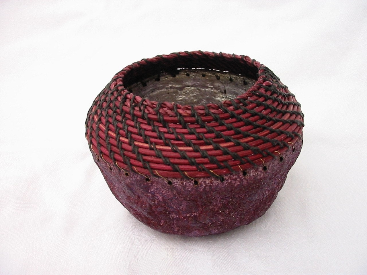 Plum Coiled - - -  Dried Grapefruit Shell Coiled Art Bowl Basket
