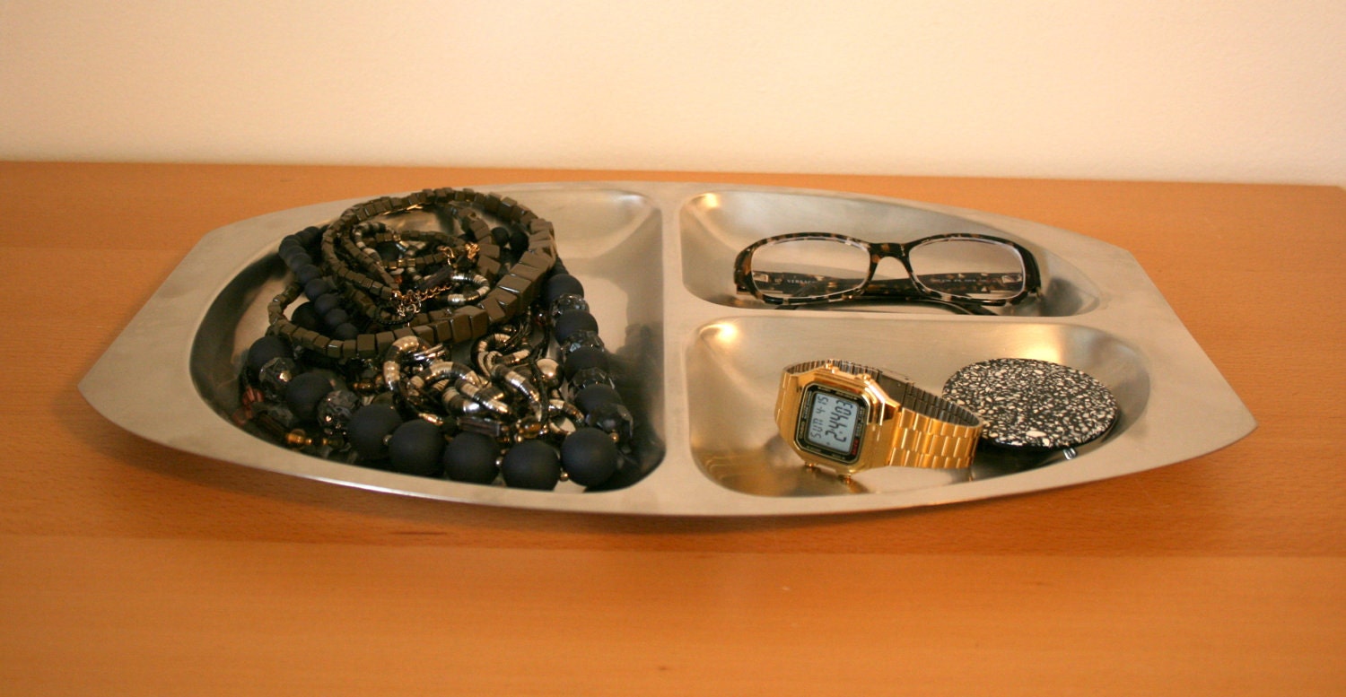 Fabulous Danish Mid Century Modern Stainless Steel Divided Tray Large 18/8