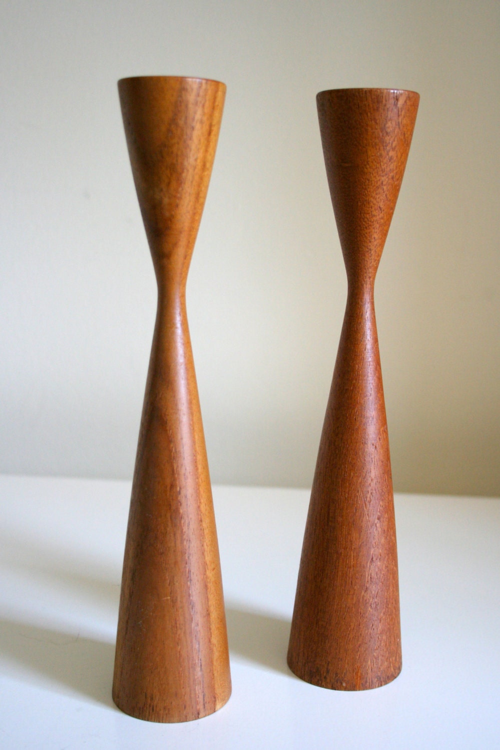 Pair of Mid Century Modern Teak Scandinavian Candle Holders