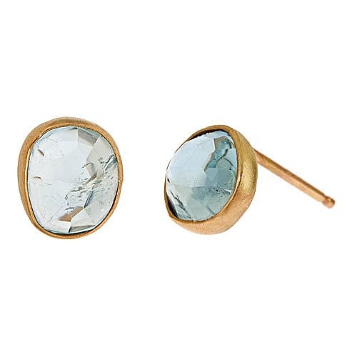 SAMPLE SALE - Rose Cut Aquamarine and Recycled 14k Gold Stud Earrings