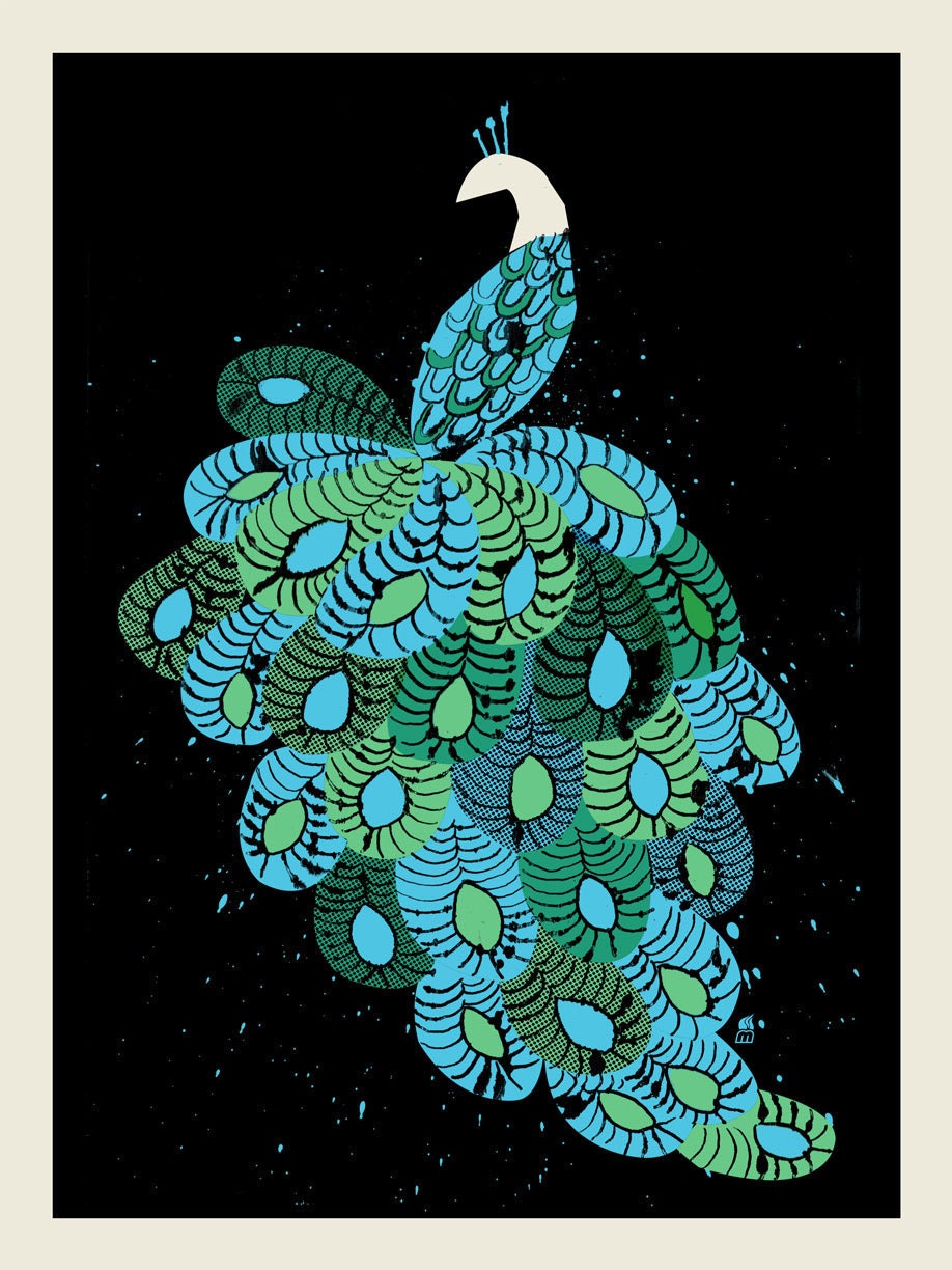 Peacock silk screen poster