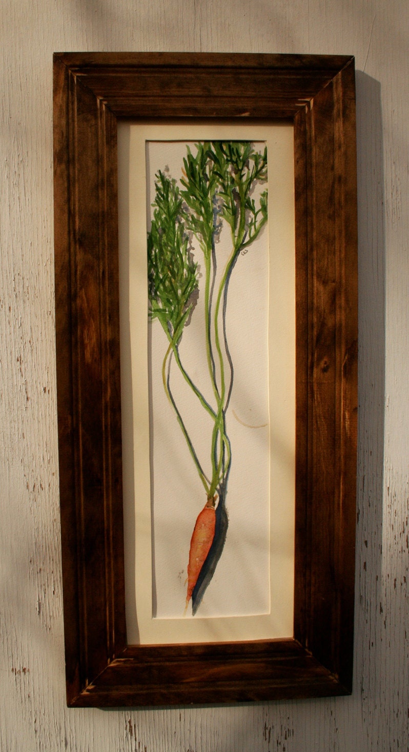 Carrot, original watercolor painting, matted with a handmade frame
