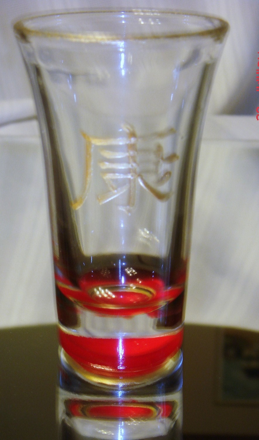 Hand Painted Shot Glass Chinese Health Symbol By Ccscrafts