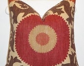 Beautiful Decorative Pillow Cover - 20 x 20 - Suzani Pattern - Throw Pillow - Accent Pillow - Brown - Dark Red - Rust - Tan