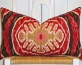 Decorative Pillow Cover - 12 x 21- Duralee Masala Red - IKAT - Throw Pillow - Accent Pillow - Red - Brown - Tan