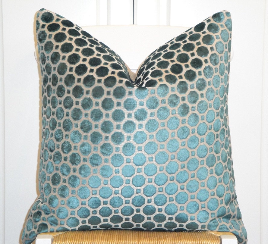 Decorative Pillow Cover - 20 x 20 - Accent Pillow - Throw Pillow - Turquoise - Blue - Velvet - Robert Allen
