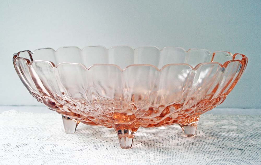 Pink Depression Glass Oval Banana Fruit Bowl By Cottonridgevintage