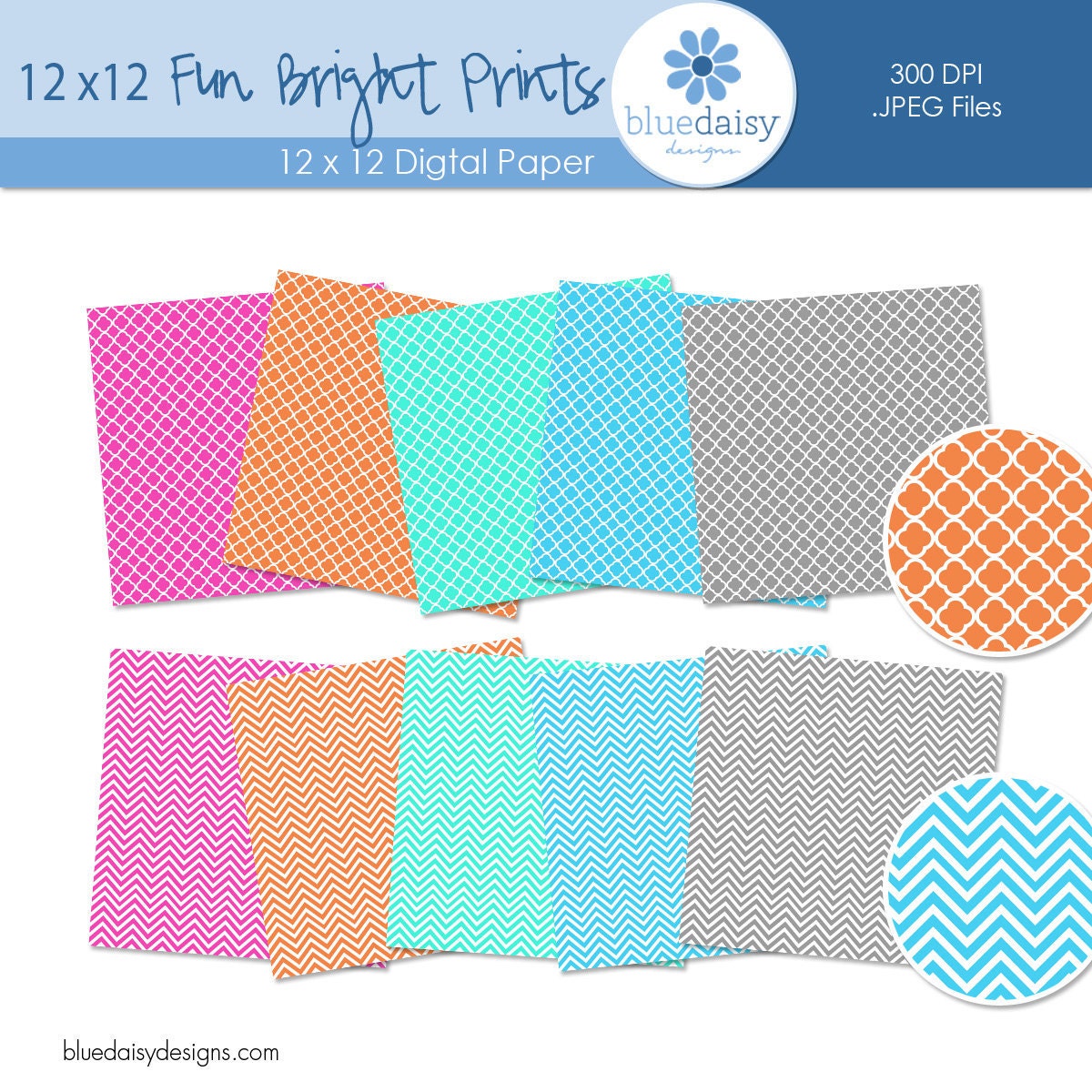 12 x 12 Digital Paper Pack for Photographers, Scrapbooking, and Card-Making (Fun Bright Prints)