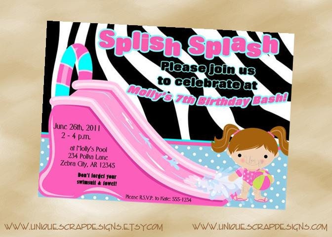 Water Fun Birthday Party Invitation Style DI2137 DIGITAL FILE - Printable - by Unique Scrap Designs