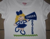 Embroidered - Cheerleader with megaphone shirt with personalization - choose short or long sleeve - choose team colors & hair color