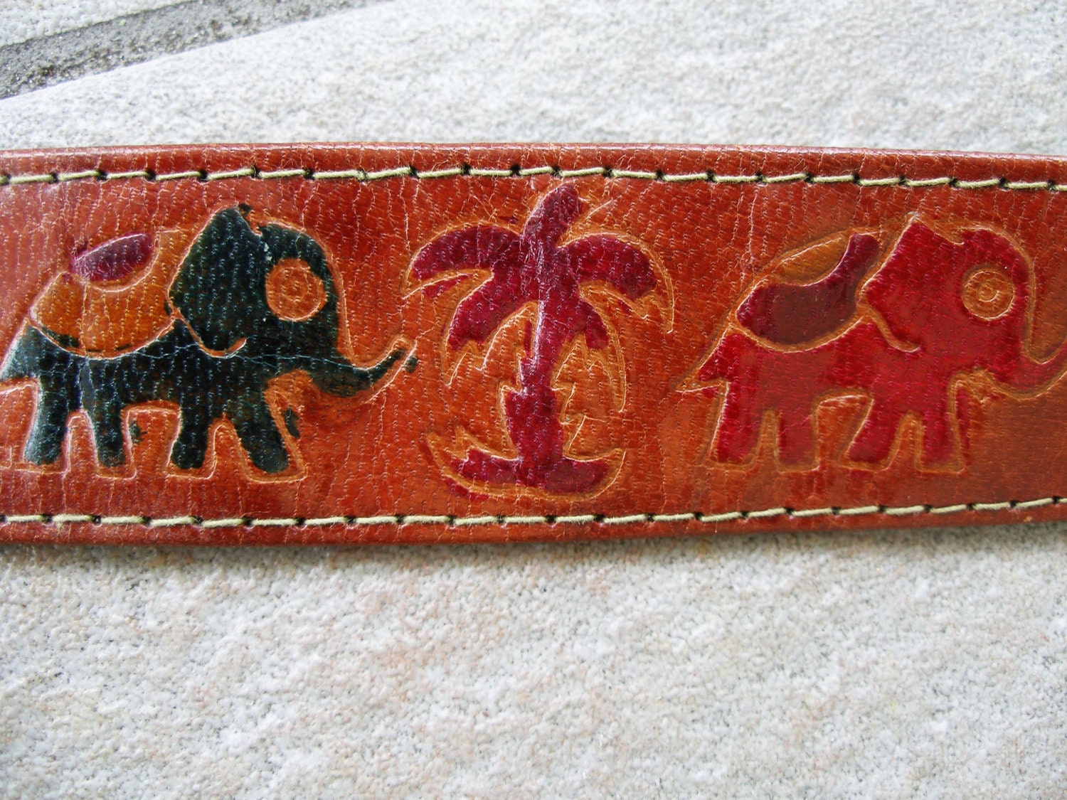 Brown Leather Belt with Elephant Print