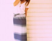 Navy and White Striped Maxi Skirt with Tie Belt
