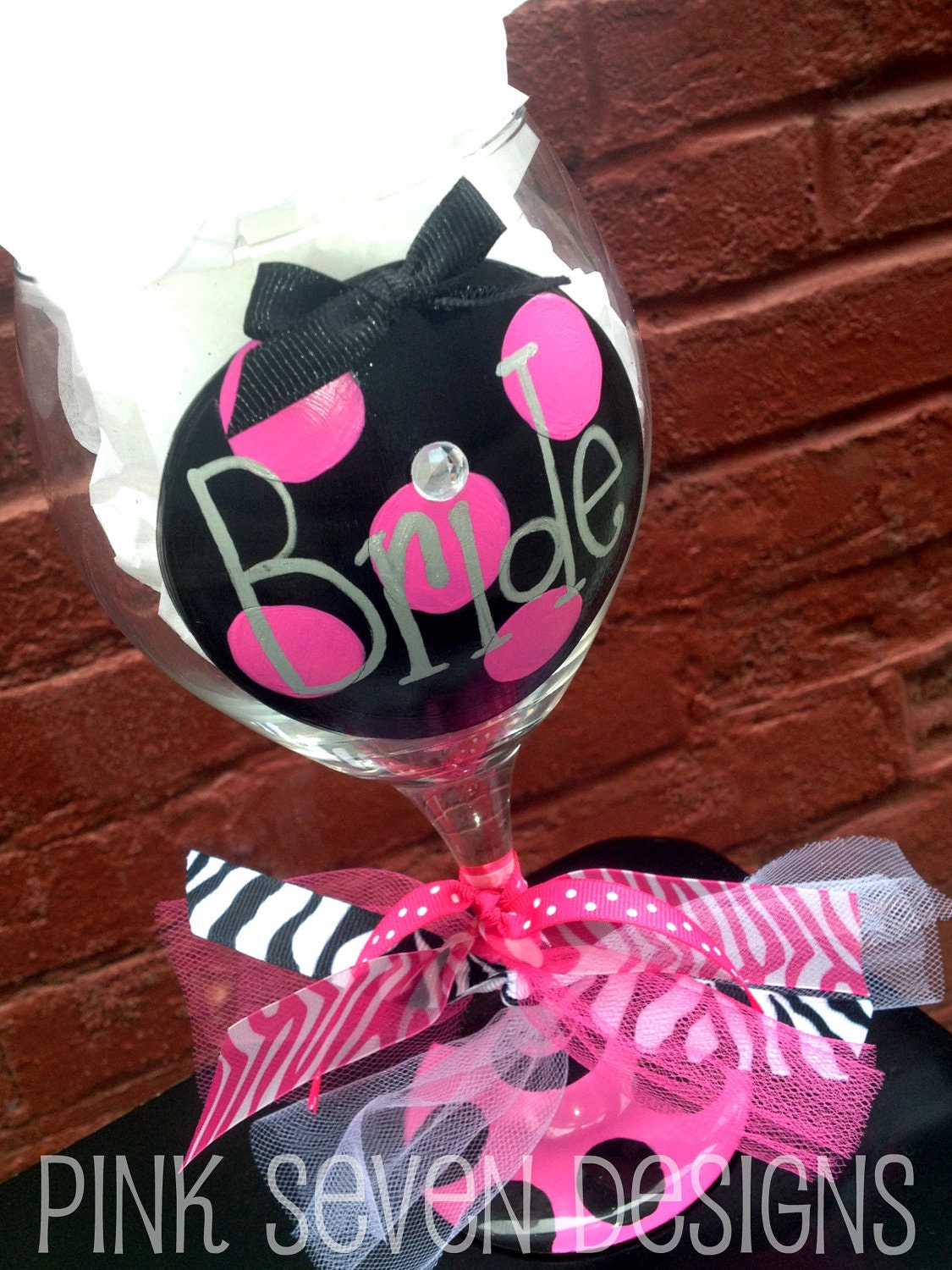 Bride Wine Glass - Polk Dots