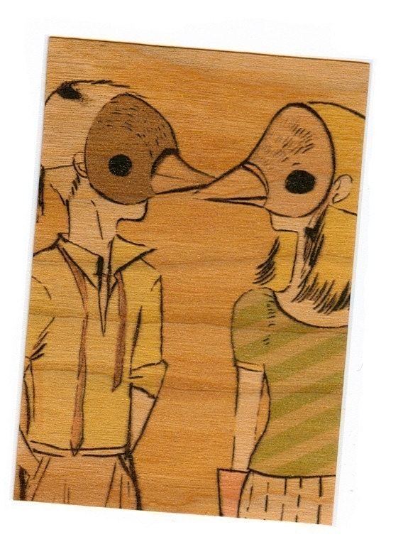 Shy Boy Shy Girl No2 - Ltd edition wood ACEO