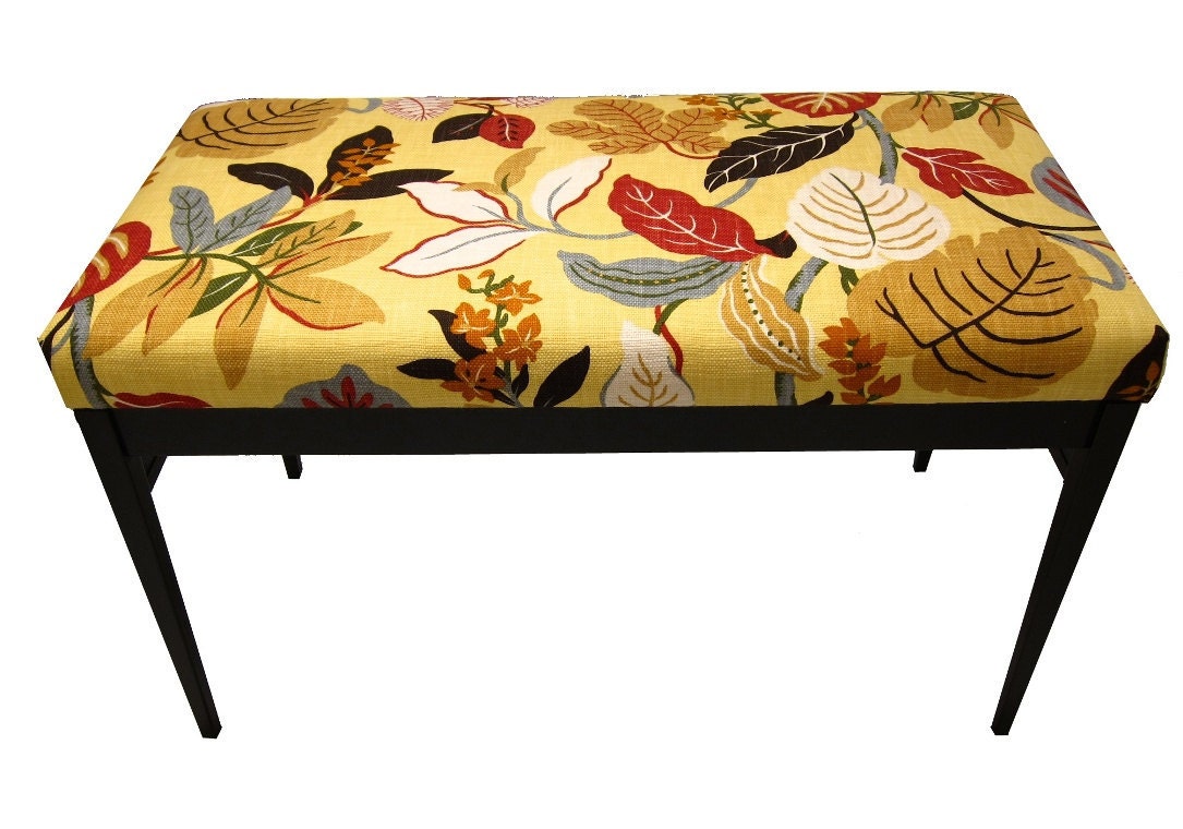 Contemporary Upholstered Bench:  Bedroom Bench in bright yellow floral cotton fabric