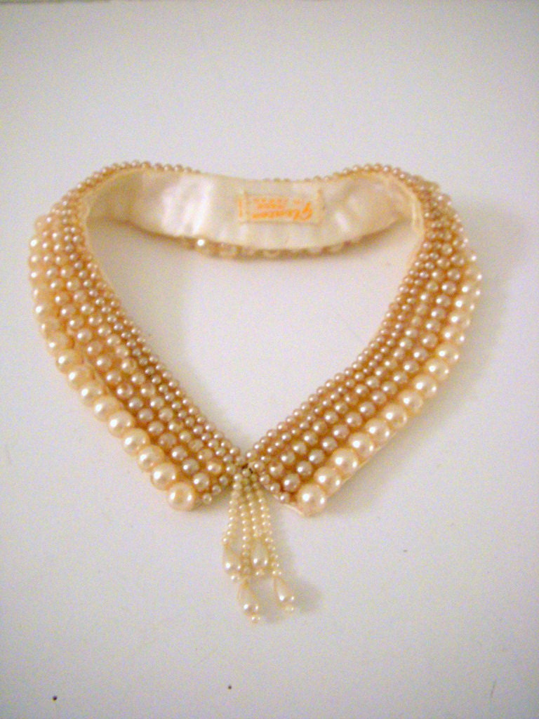 50s Vintage Pearl Collar Necklace Ivory Faux Pearl Cluster Collar Made In Japan