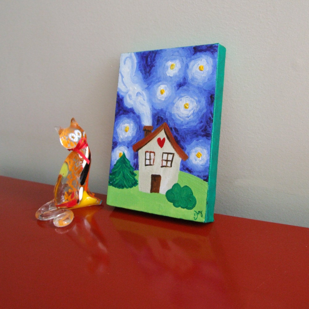 Small Painting, HOME SWEET HOME, 5x7 Canvas, Housewarming Idea