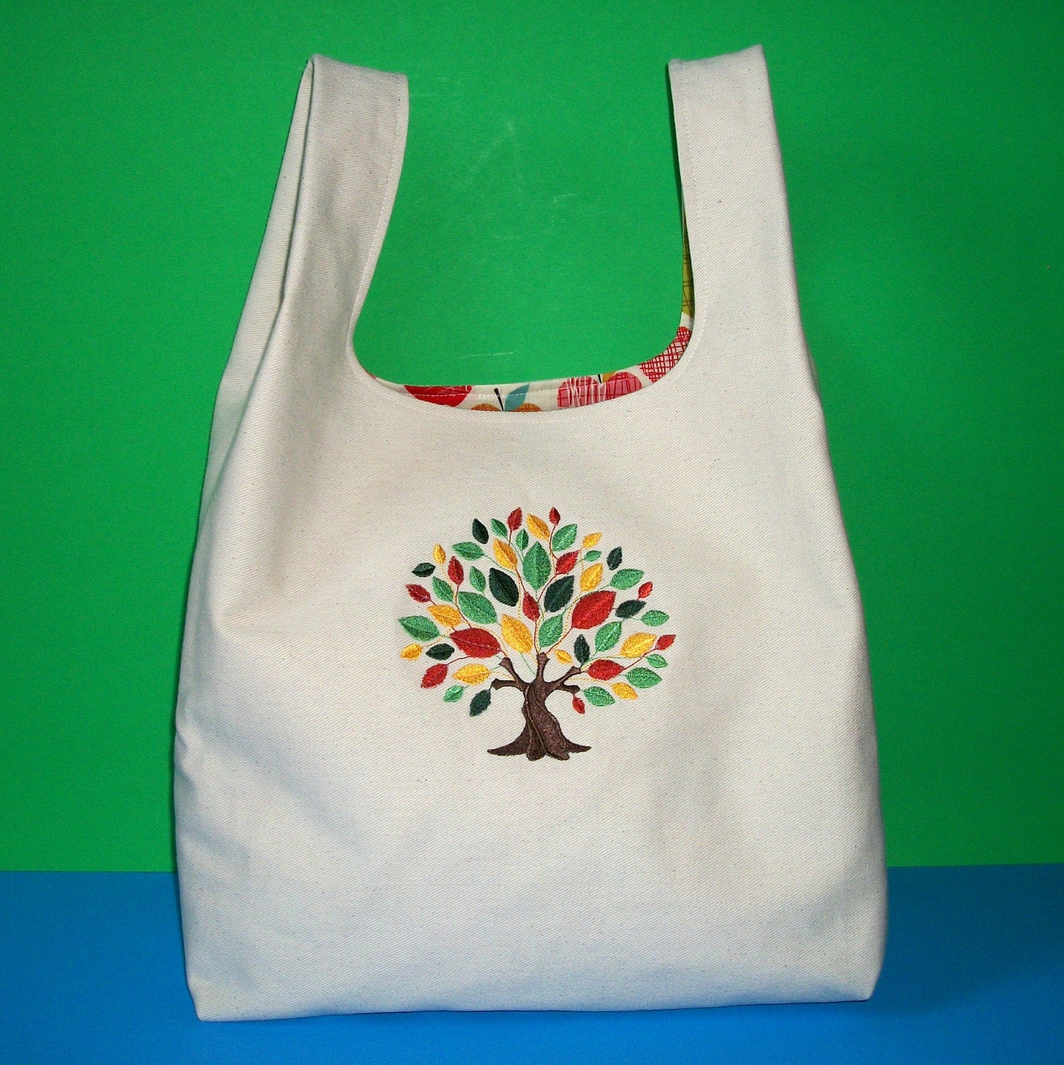 Reusable Grocery Bag, Reusable Shopping Tote, Tree Embroidery on ...
