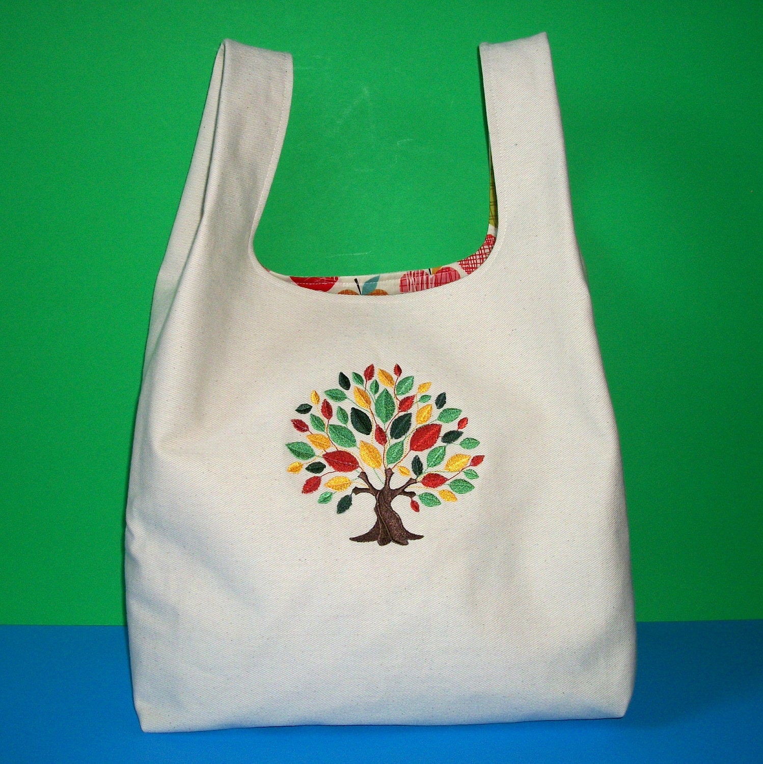 Reusable Grocery Bag, Reusable Shopping Tote, Tree Embroidery on ... Reusable Grocery Bag, Reusable Shopping Tote, Tree Embroidery on ...