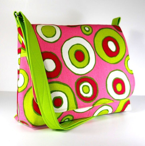 Canvas Messenger Bag Cross Body Bag Pink with by JHFabricCreations