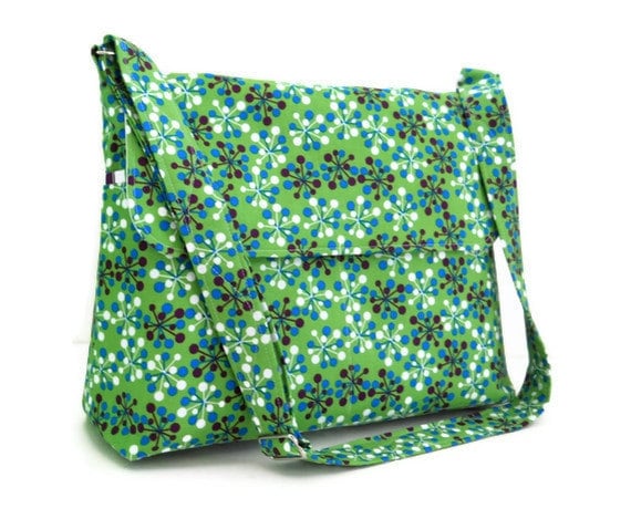 Diaper Bag Mommy Messenger Bag - Green with Changing Pad, Large with 8 Pockets and Adjustable Strap