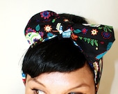 Bow style, Vintage Inspired Head Scarf, Sugar Skulls, Retro, Rockabilly