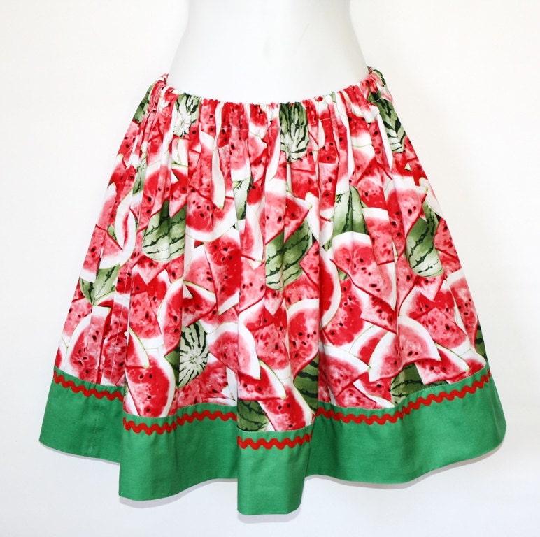 Watermelon Gathered Skirt, Summertime, Retro, Vintage Inspired