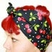 Vintage Inspired Head Scarf, Bandana Style, Black with Cherries, Rockabilly, Retro, 1940s, 1950s