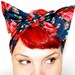 Bow style, Vintage Inspired Head Scarf, Navy Blue with Red Roses, Rockabilly, Retro, Pin up 1950s