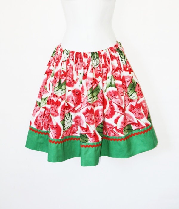 Watermelon Gathered Skirt, Summertime, Retro, Vintage Inspired