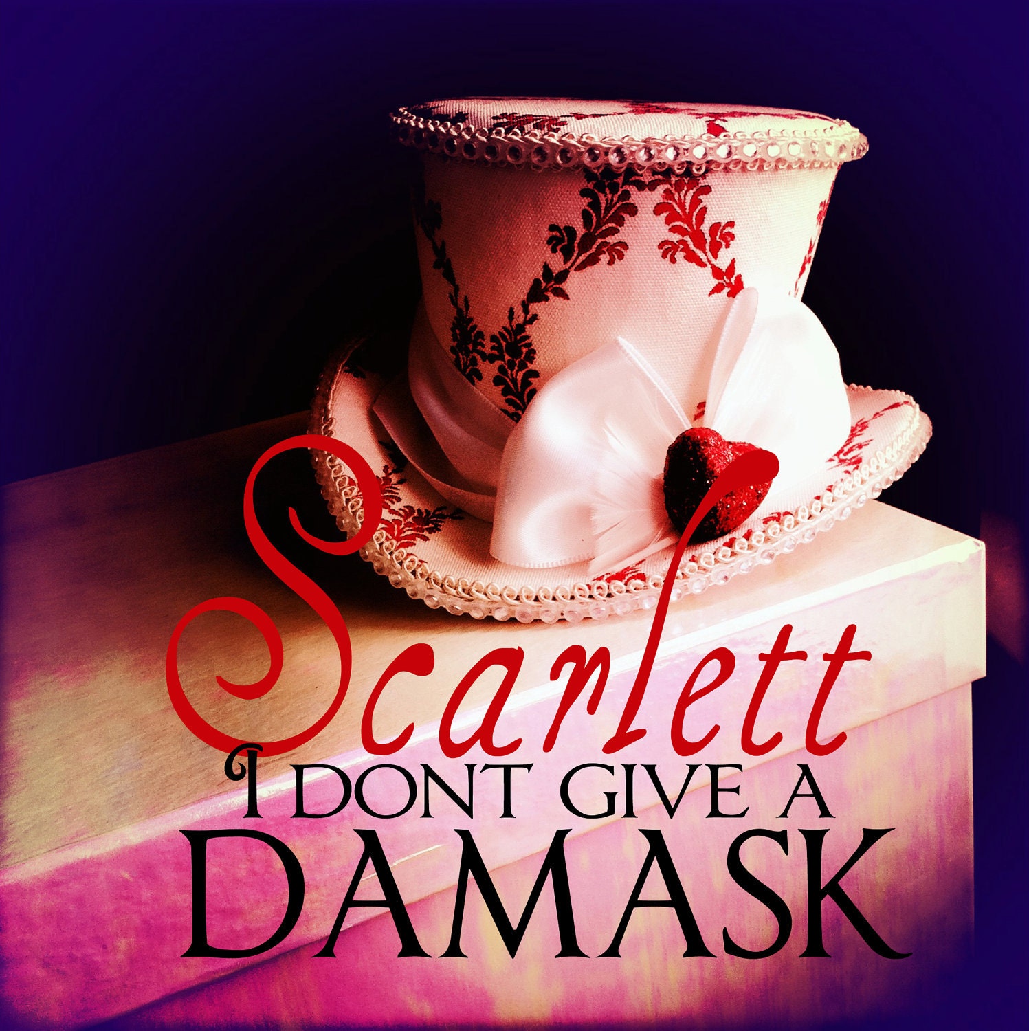 Red and white Mini Top Hat - Scarlett I don't give a Damask