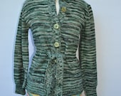 vintage 70s marbled green cardigan sweater