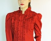 vintage 80s red tuxedo shirt blouse