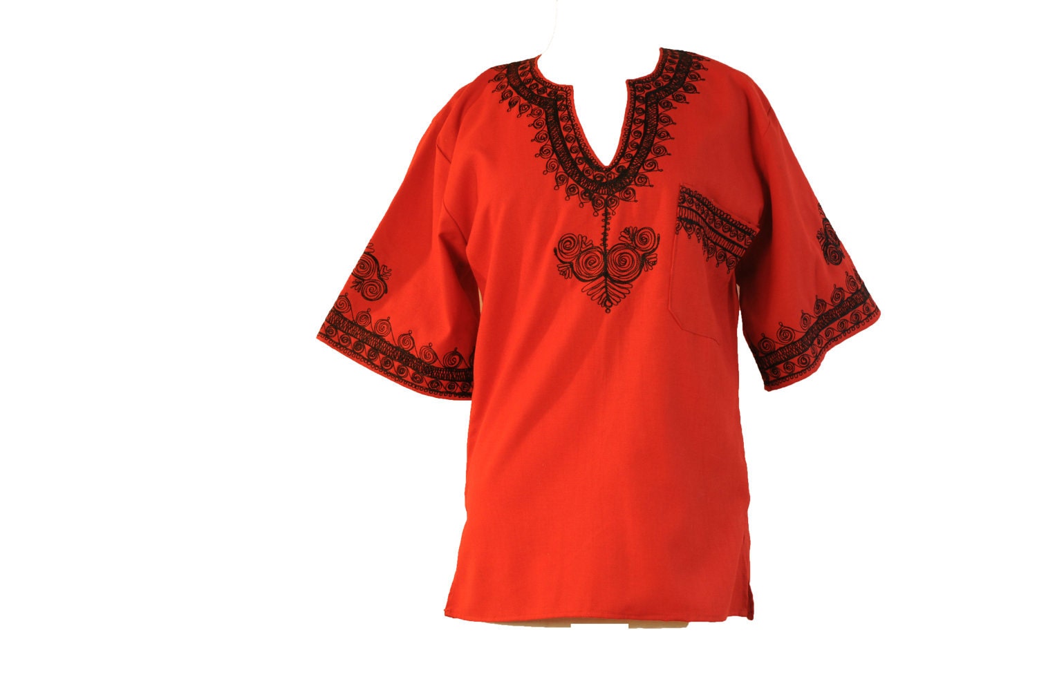Vintage 70s dashiki red shirt dress