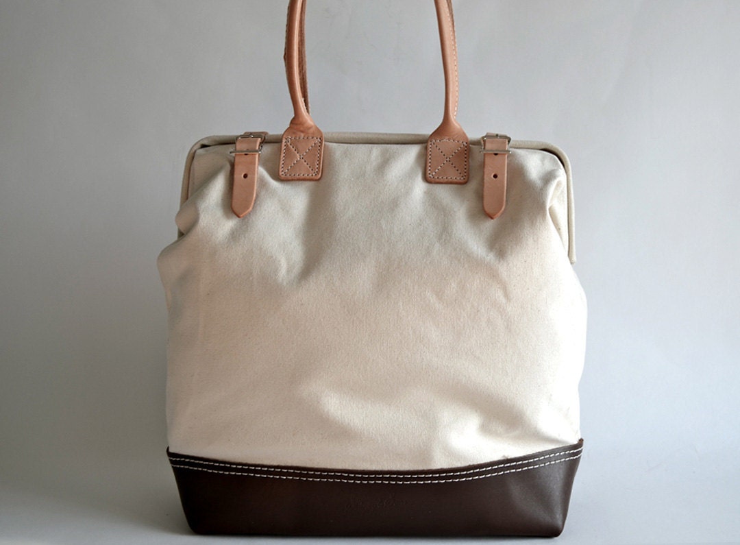 Billy natural canvas & brown leather tote bag