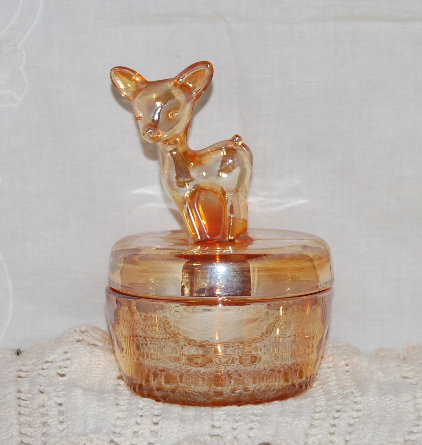 Marigold Carnival/ Depression Glass Powder Dish by Luluslovlies