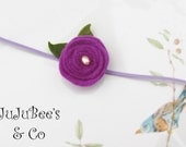 SALE Your Highness Royal Purple Wool Felt LolliPop Flower Headband with Pearl Center Photography Props We