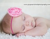 Pink Shabby Chic Satin Flower Headband Photography Props Weddings Flower Girls Gifts Newborn to Adult Sizes Fabric Flower