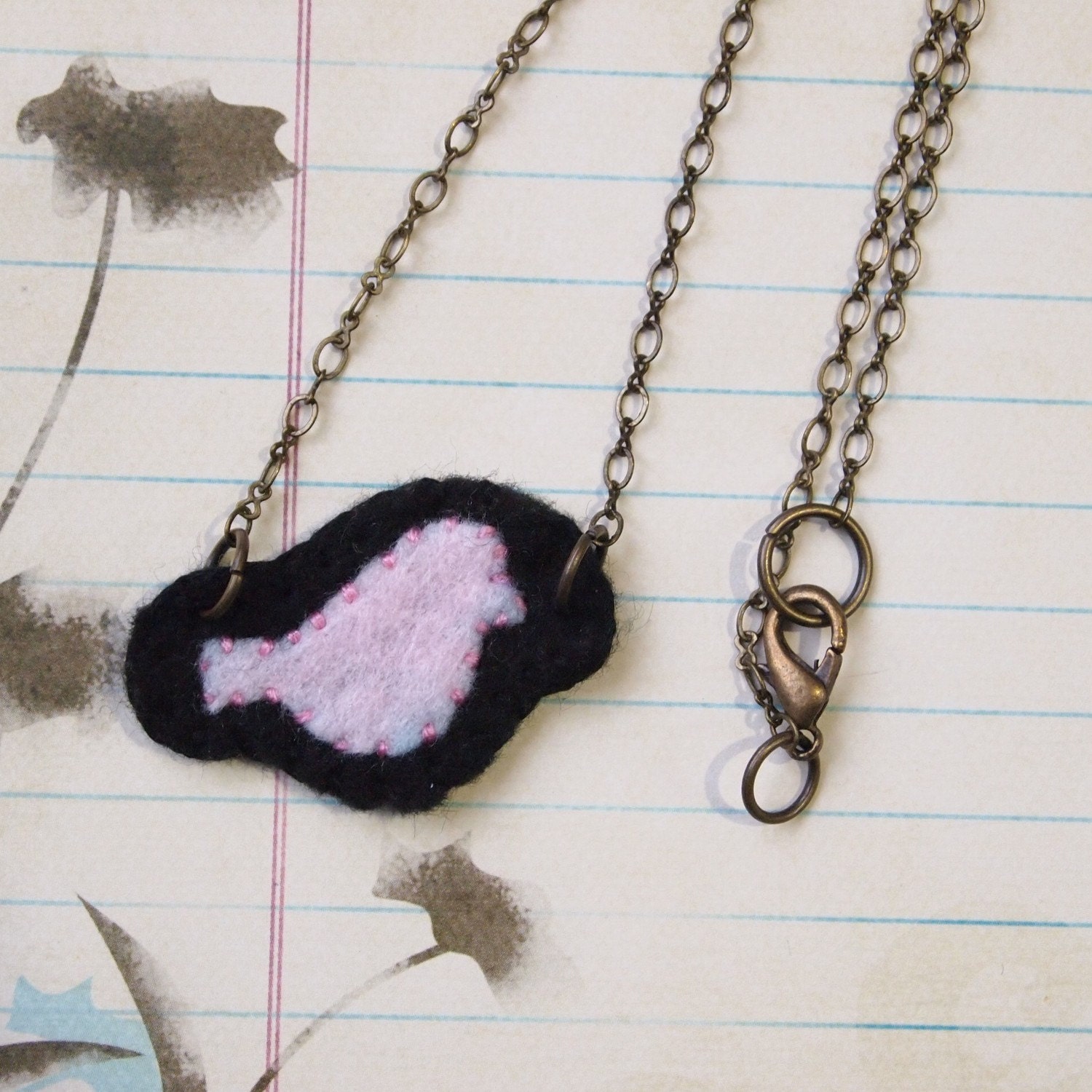 Pink Felt Bird Necklace