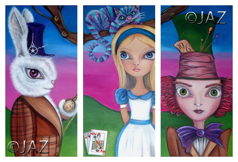 ART PRINT - Alice in Wonderland Triptych - by Jaz Higgins - 8x10