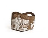 organizer basket container bin, white city print, cork, medium size
