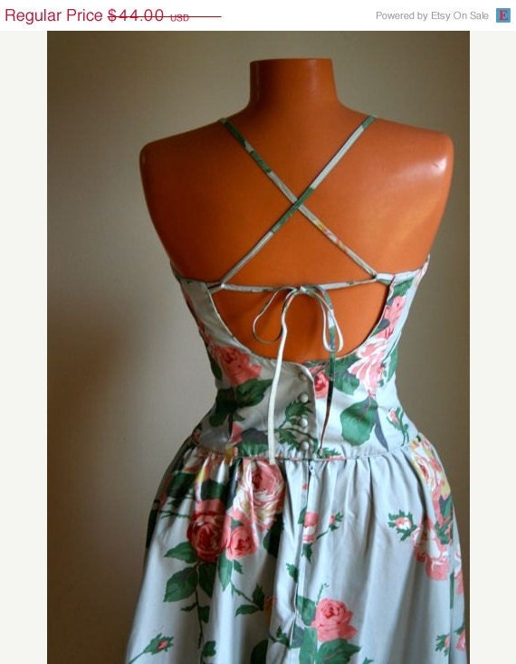 25% off dress sale vintage 80s dress - ROSE GARDEN open-back sweetheart dress / XS
